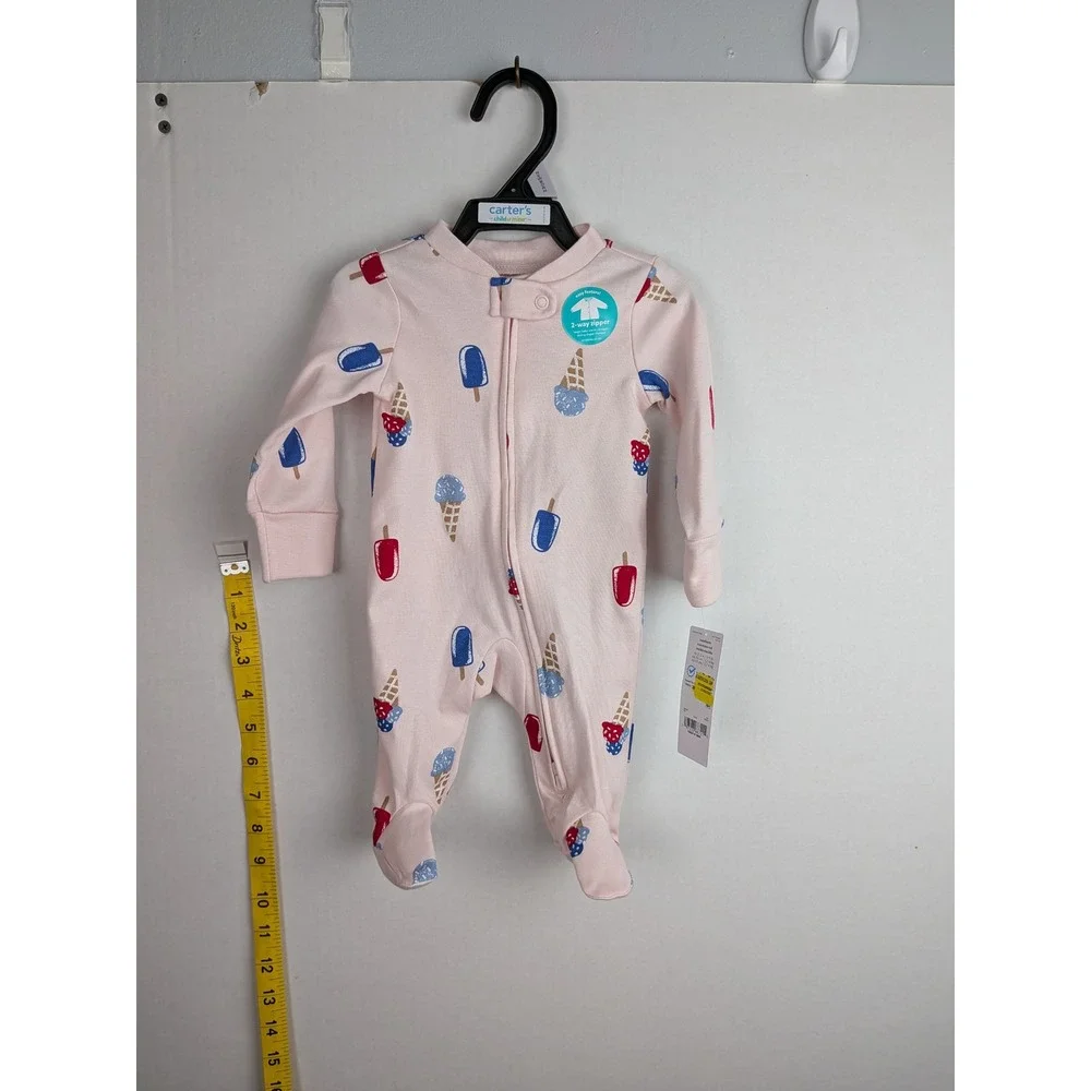Carters Child of Mine Newborn Pink Ice Cream Popsicle 2-Way Zip Footed Sleeper